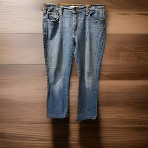 EUC Levis 515 Womens Jeans 14 Long Stretch Distressed Boot Cut Med Wash Red Tab